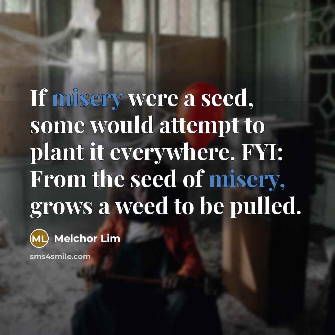 “If misery were a seed, some would attempt to plant…” quote by Melchor Lim