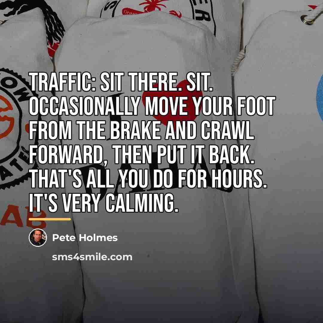 “Traffic: Sit there. Sit. Occasionally move your foot from the…” quote by Pete Holmes