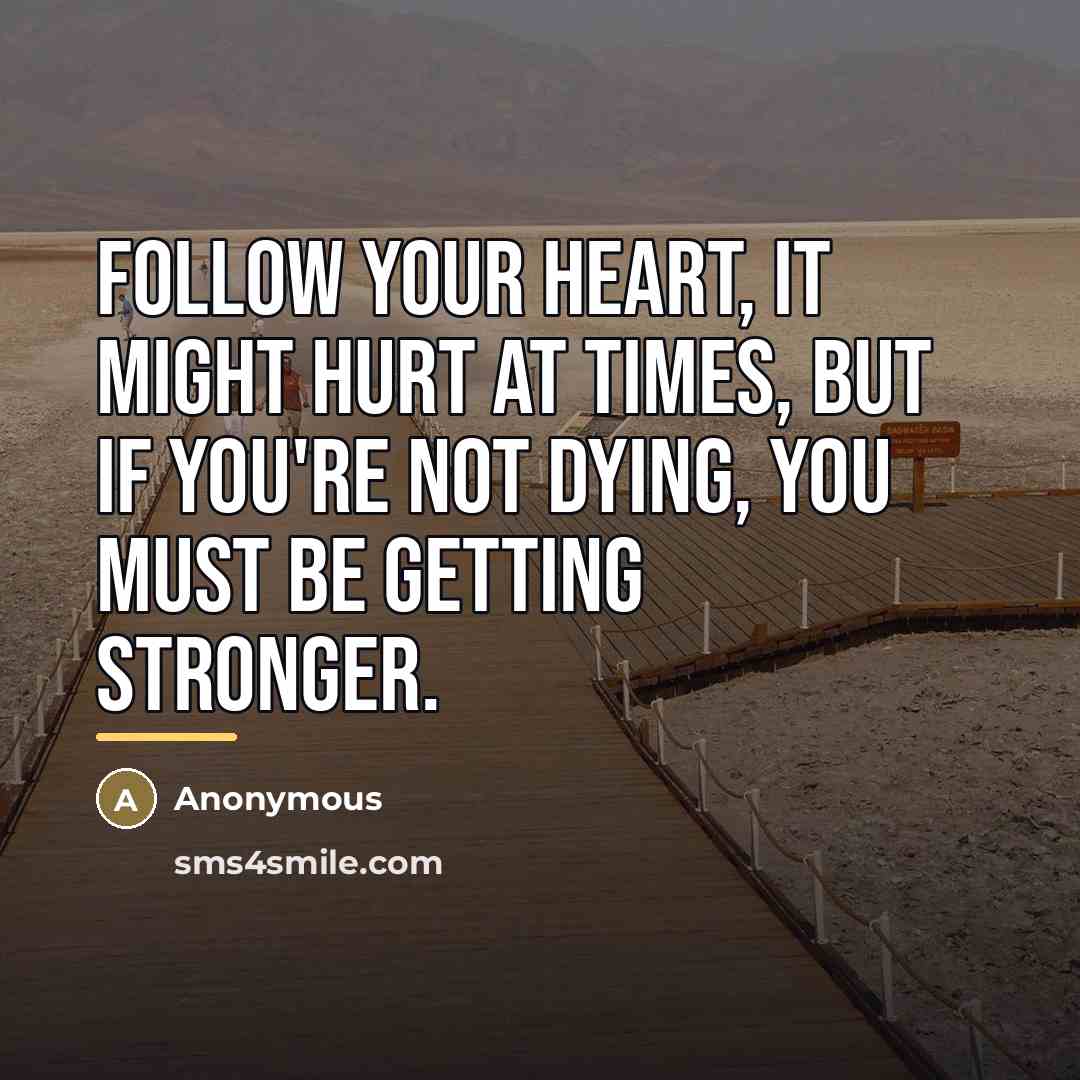 “Follow your heart, it might hurt at times, but if…” quote by Anonymous