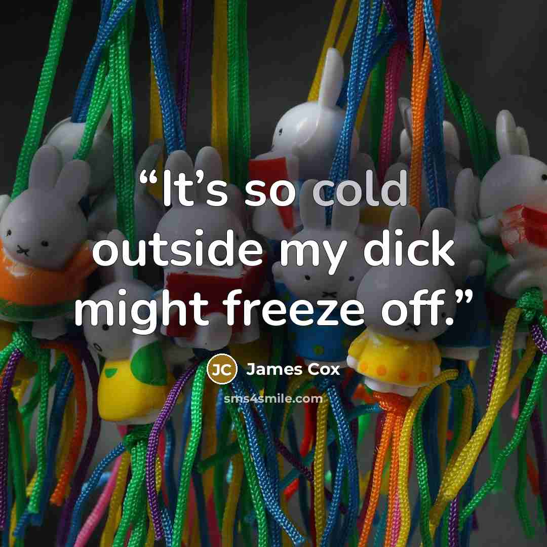 “It’s so cold outside my dick might freeze off.” quote by James Cox
