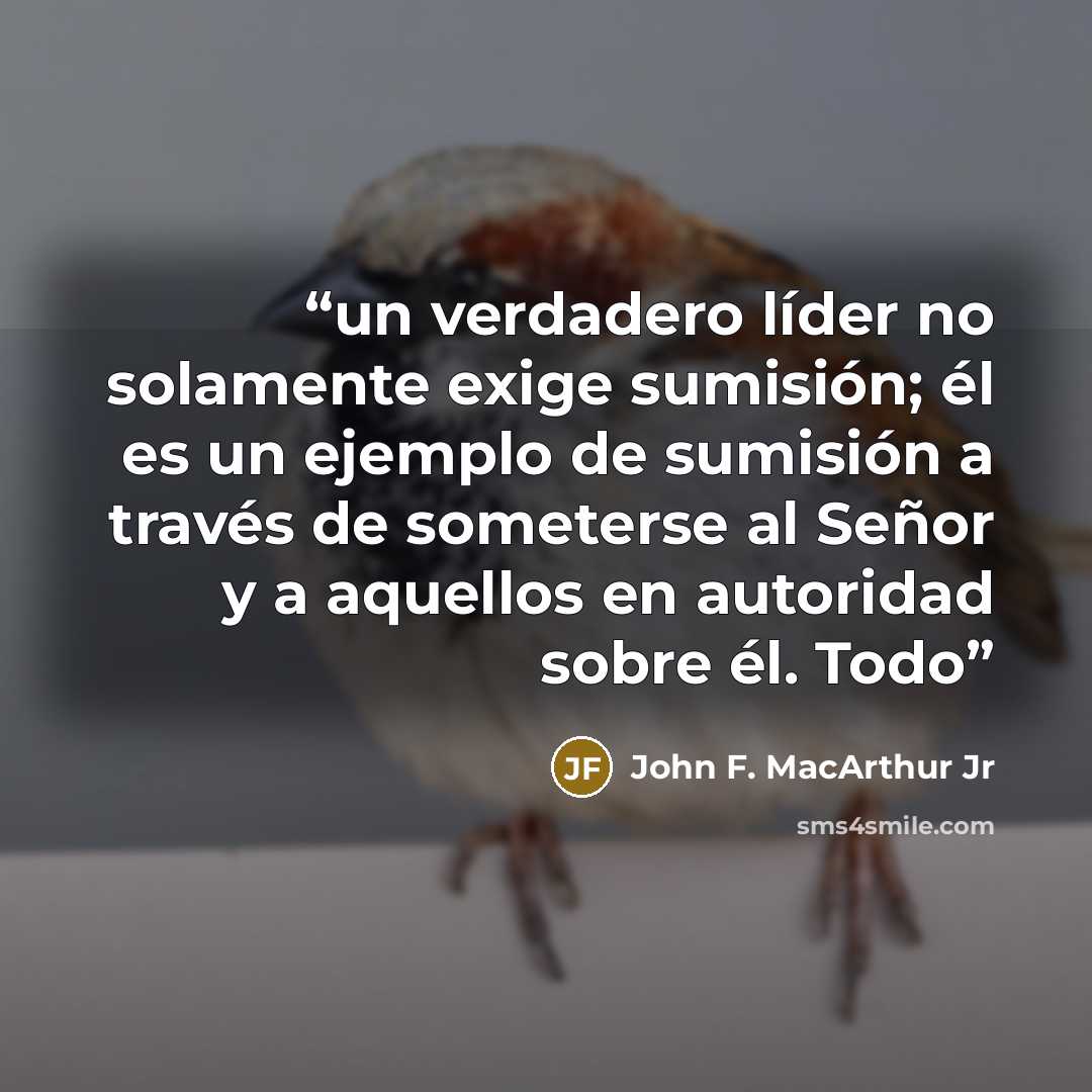 “un verdadero líder no solamente exige sumisión; él es un ejemplo de sumisión a través de someterse al Señor y a aquellos en autoridad sobre él. Todo” quote by John F. MacArthur Jr