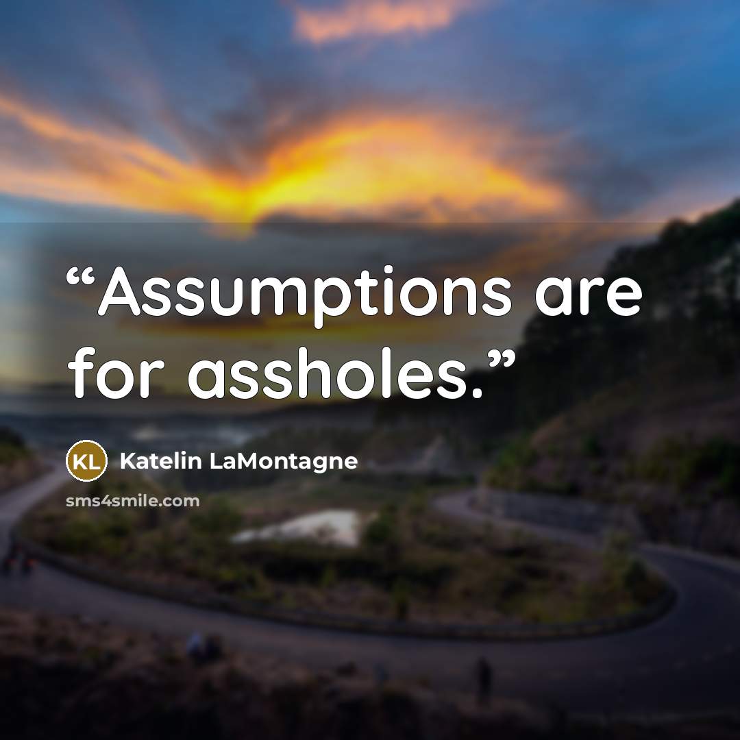 “Assumptions are for assholes.” quote by Katelin LaMontagne