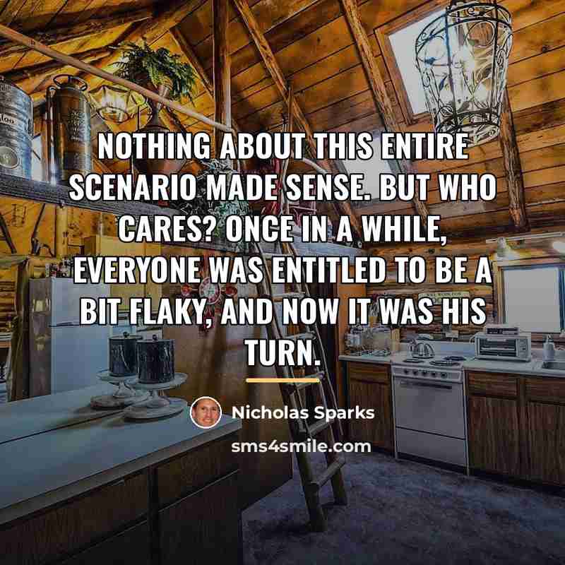 “Nothing about this entire scenario made sense. But who cares?…” quote by Nicholas Sparks