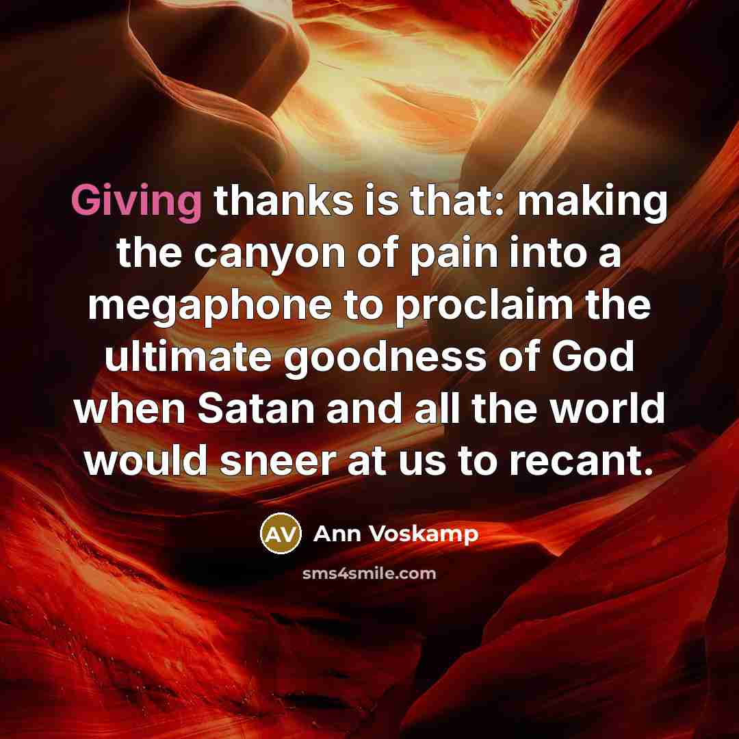 “Giving thanks is that: making the canyon of pain into…” quote by Ann Voskamp