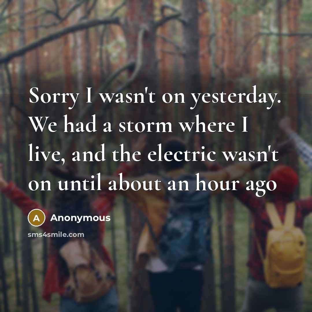 “Sorry I wasn't on yesterday. We had a storm where…” quote by Anonymous