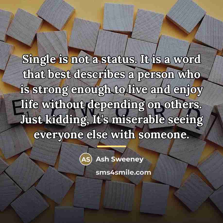 “Single is not a status. It is a word that…” quote by Ash Sweeney