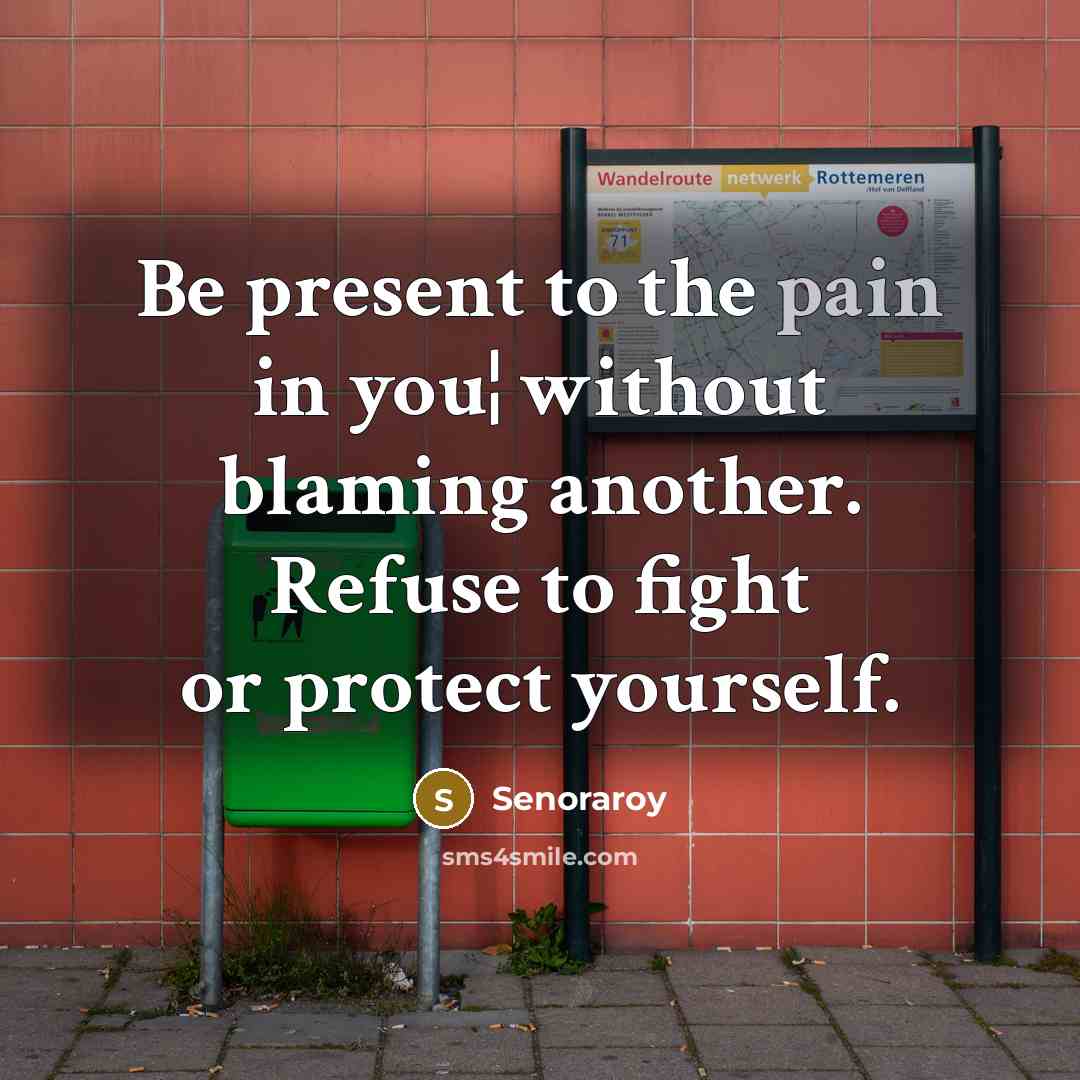 “Be present to the pain in you¦ without blaming another.…” quote by Senoraroy