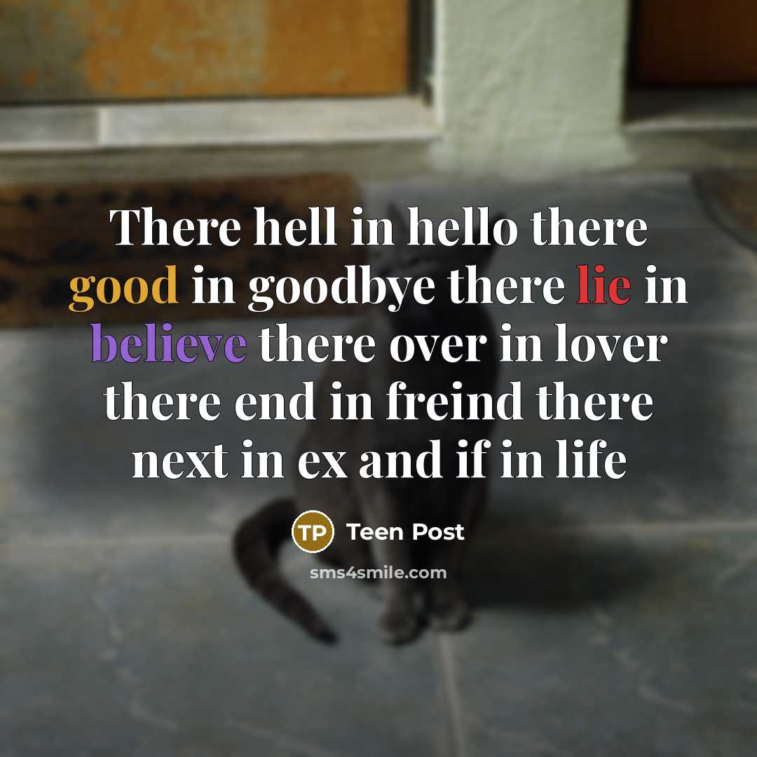 “There hell in hello there good in goodbye there lie in believe there over in lover there end in freind there next in ex and if in life” quote by Teen Post