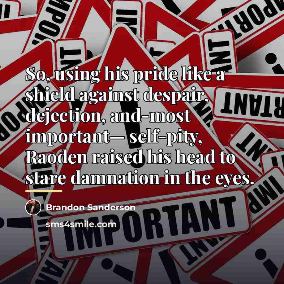 “So, using his pride like a shield against despair, dejection,…” quote by Brandon Sanderson