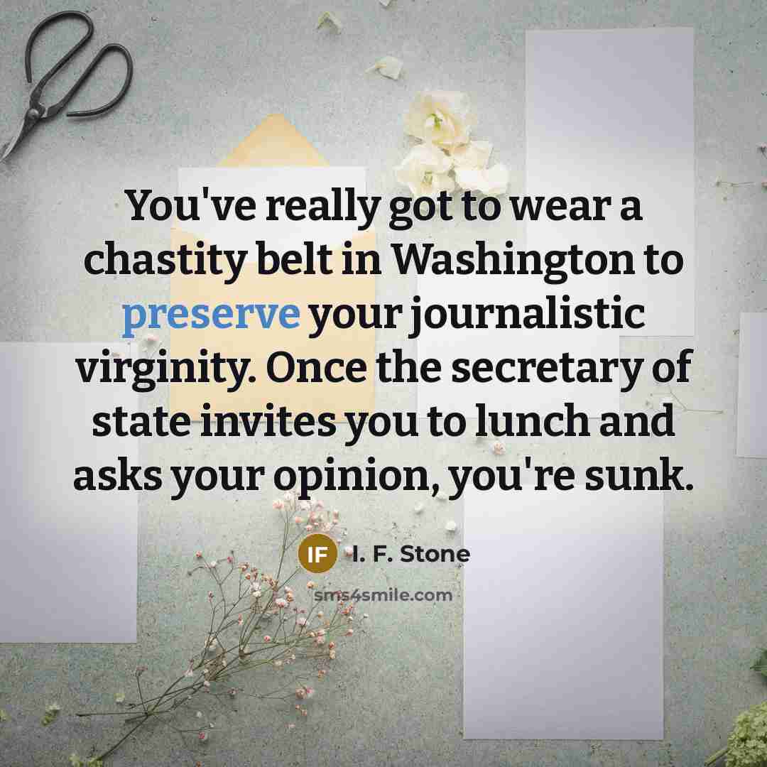“You've really got to wear a chastity belt in Washington…” quote by I. F. Stone