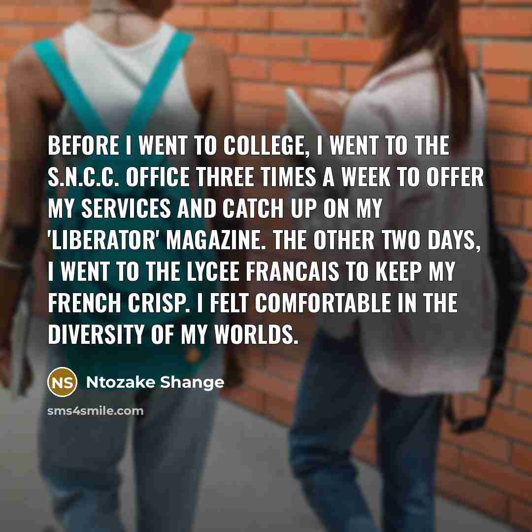 “Before I went to college, I went to the S.N.C.C.…” quote by Ntozake Shange