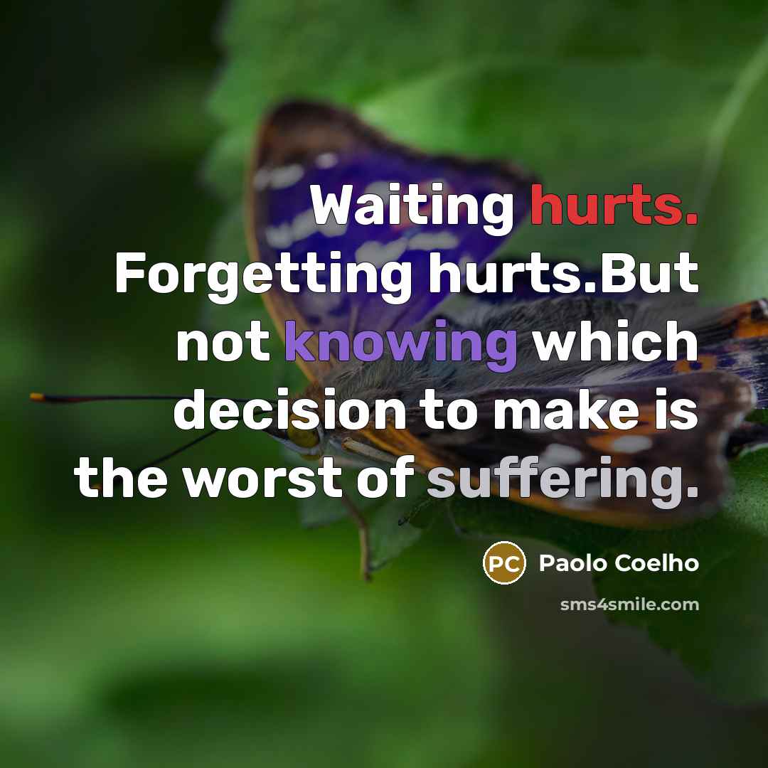 “Waiting hurts. Forgetting hurts.But not knowing which decision to make…” quote by Paolo Coelho