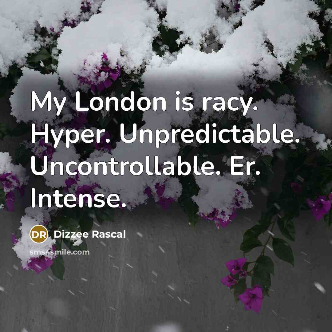 “My London is racy. Hyper. Unpredictable. Uncontrollable. Er. Intense.” quote by Dizzee Rascal