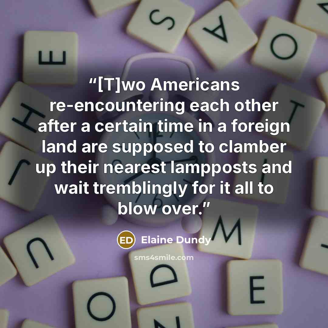 “[T]wo Americans re-encountering each other after a certain time in a foreign land are supposed to clamber up their nearest lampposts and wait tremblingly for it all to blow over.” quote by Elaine Dundy