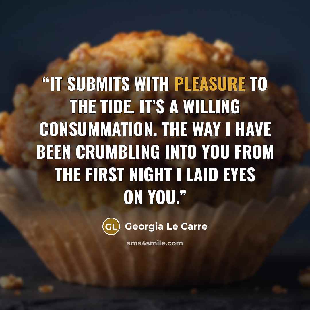 “It submits with pleasure to the tide. It’s a willing consummation. The way I have been crumbling into you from the first night I laid eyes on you.” quote by Georgia Le Carre