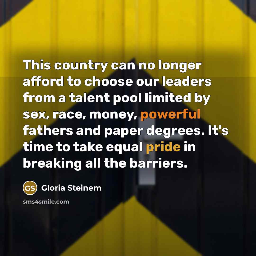 “This country can no longer afford to choose our leaders…” quote by Gloria Steinem