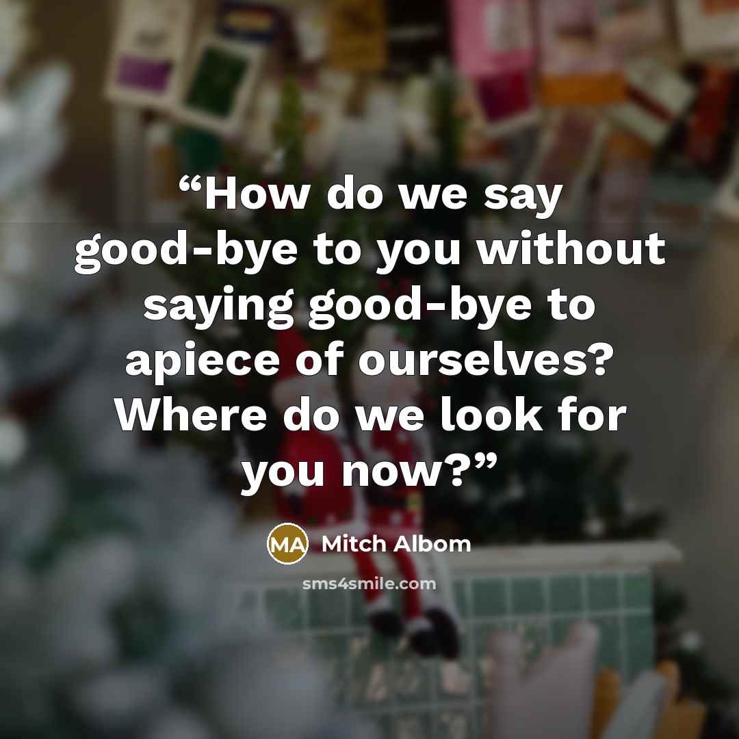 “How do we say good-bye to you without saying good-bye to apiece of ourselves? Where do we look for you now?” quote by Mitch Albom