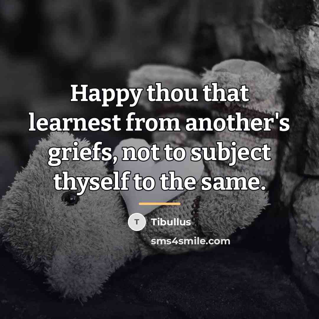 “Happy thou that learnest from another's griefs, not to subject…” quote by Tibullus