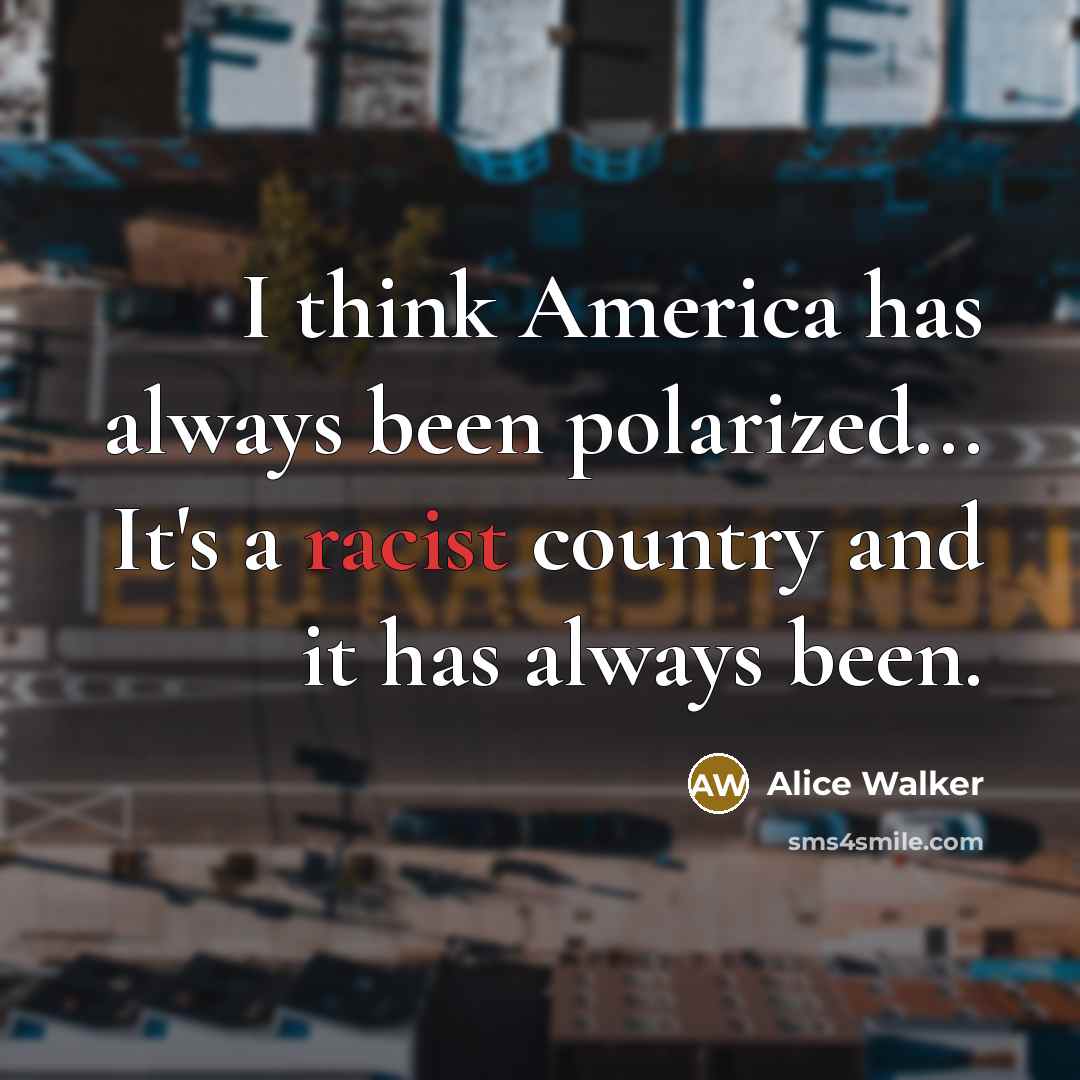 “I think America has always been polarized... It's a racist…” quote by Alice Walker