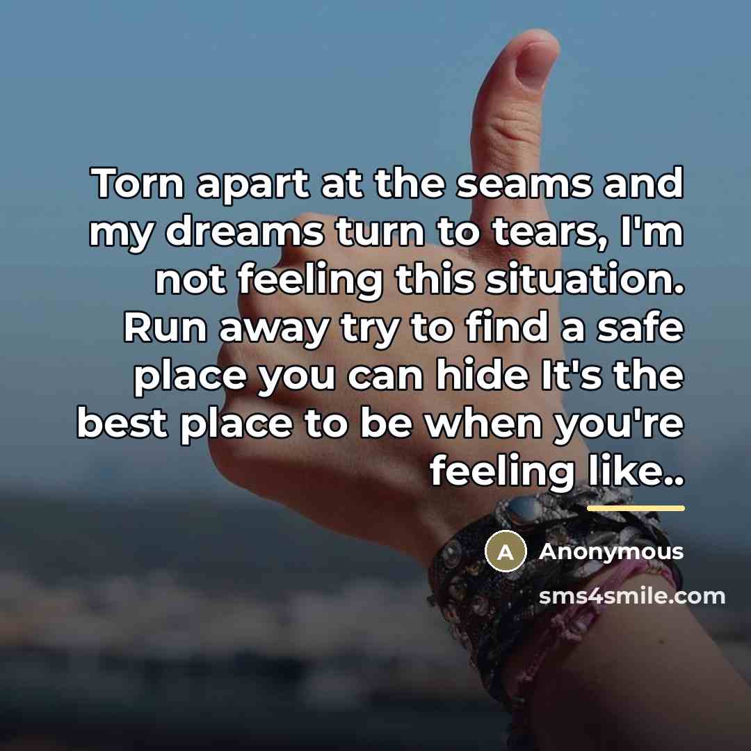“Torn apart at the seams and my dreams turn to…” quote by Anonymous