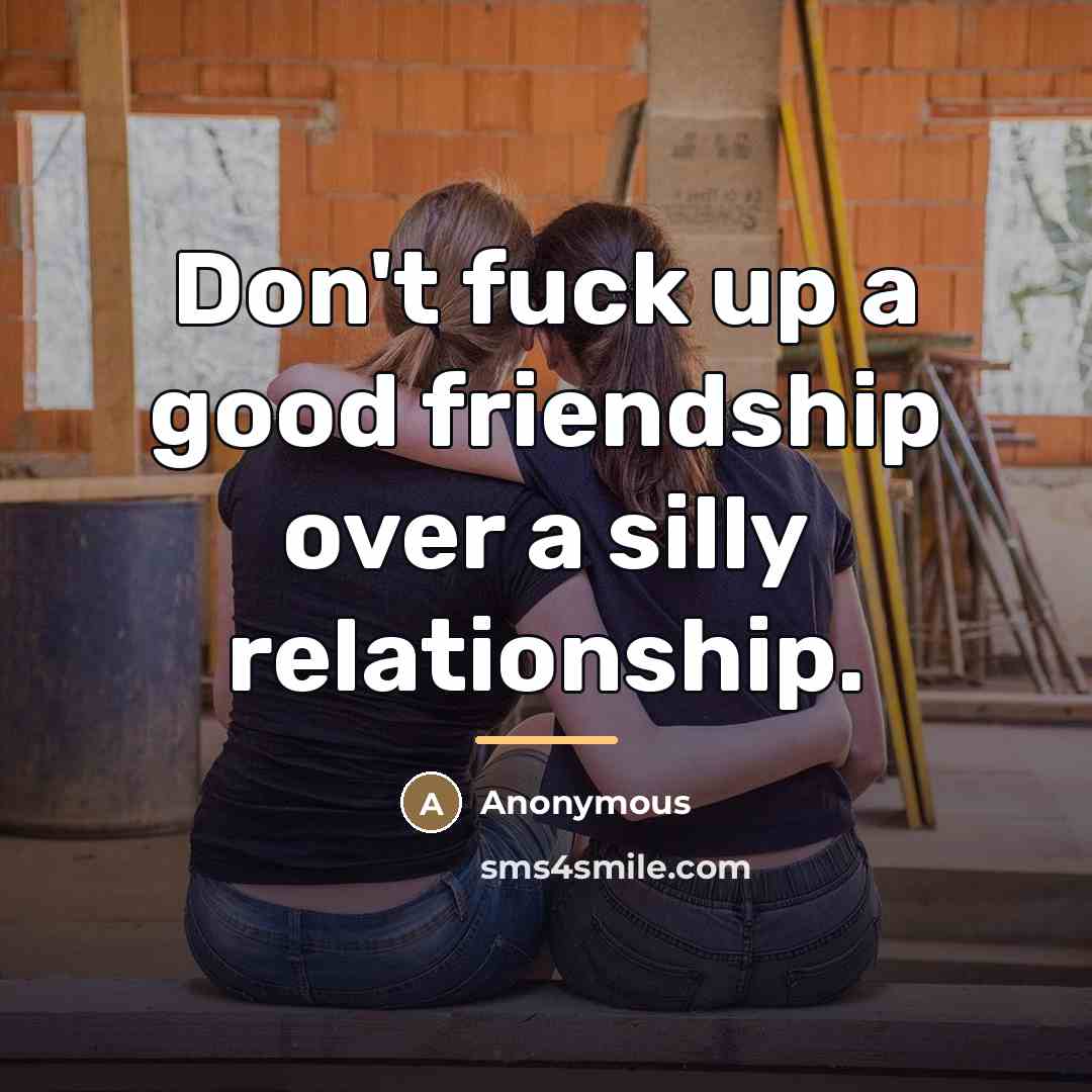 “Don't fuck up a good friendship over a silly relationship.…” quote by Anonymous