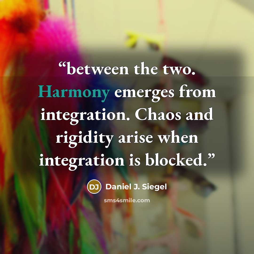 “between the two. Harmony emerges from integration. Chaos and rigidity arise when integration is blocked.” quote by Daniel J. Siegel