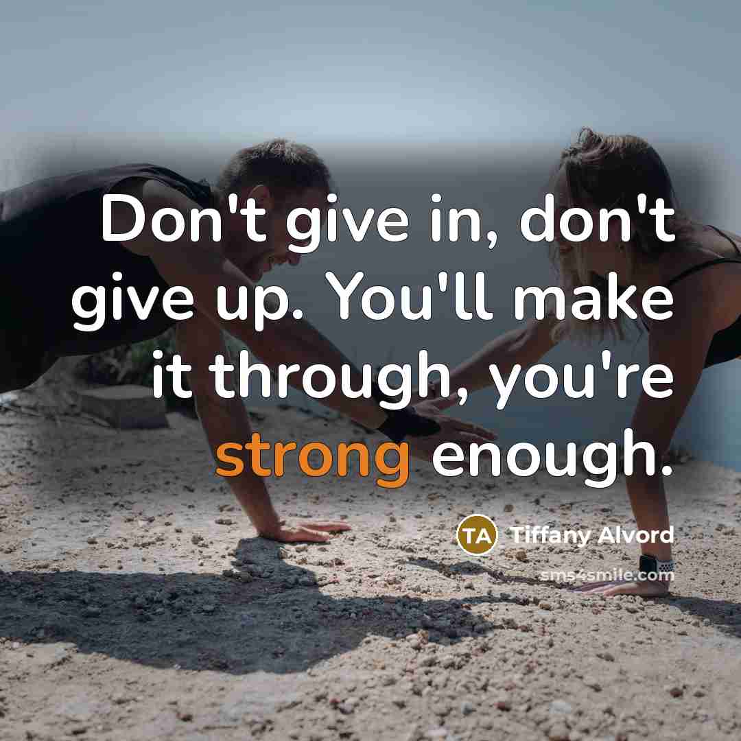 “Don't give in, don't give up. You'll make it through,…” quote by Tiffany Alvord