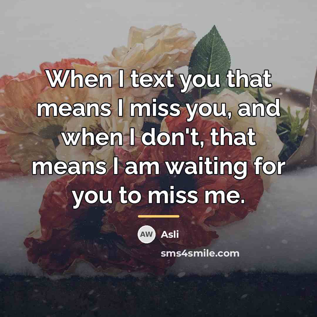 “When I text you that means I miss you, and…” quote by Asli
