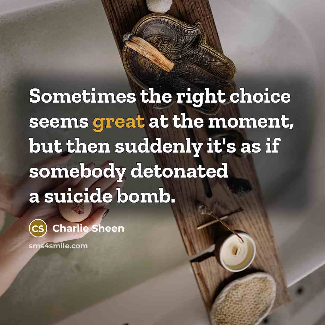 “Sometimes the right choice seems great at the moment, but…” quote by Charlie Sheen