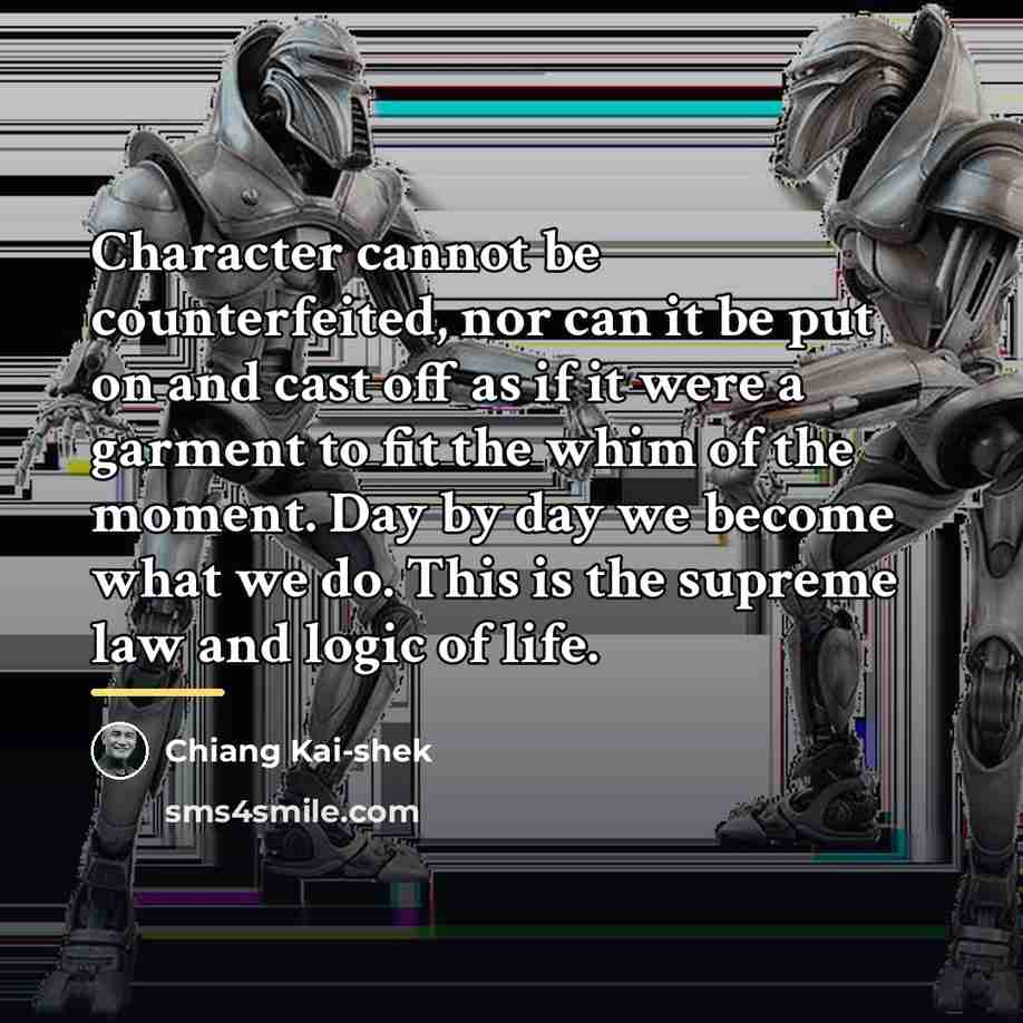 “Character cannot be counterfeited, nor can it be put on…” quote by Chiang Kai-shek