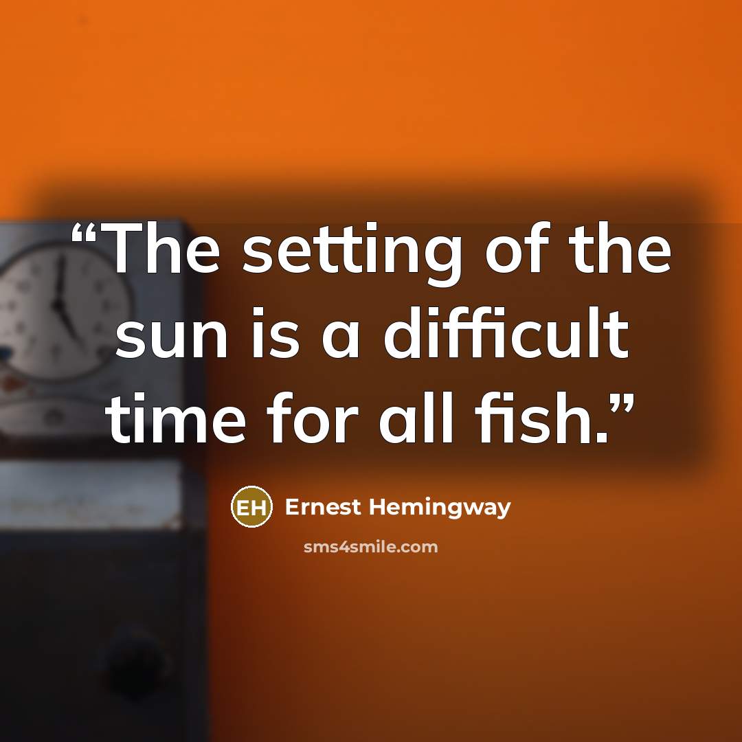 “The setting of the sun is a difficult time for all fish.” quote by Ernest Hemingway