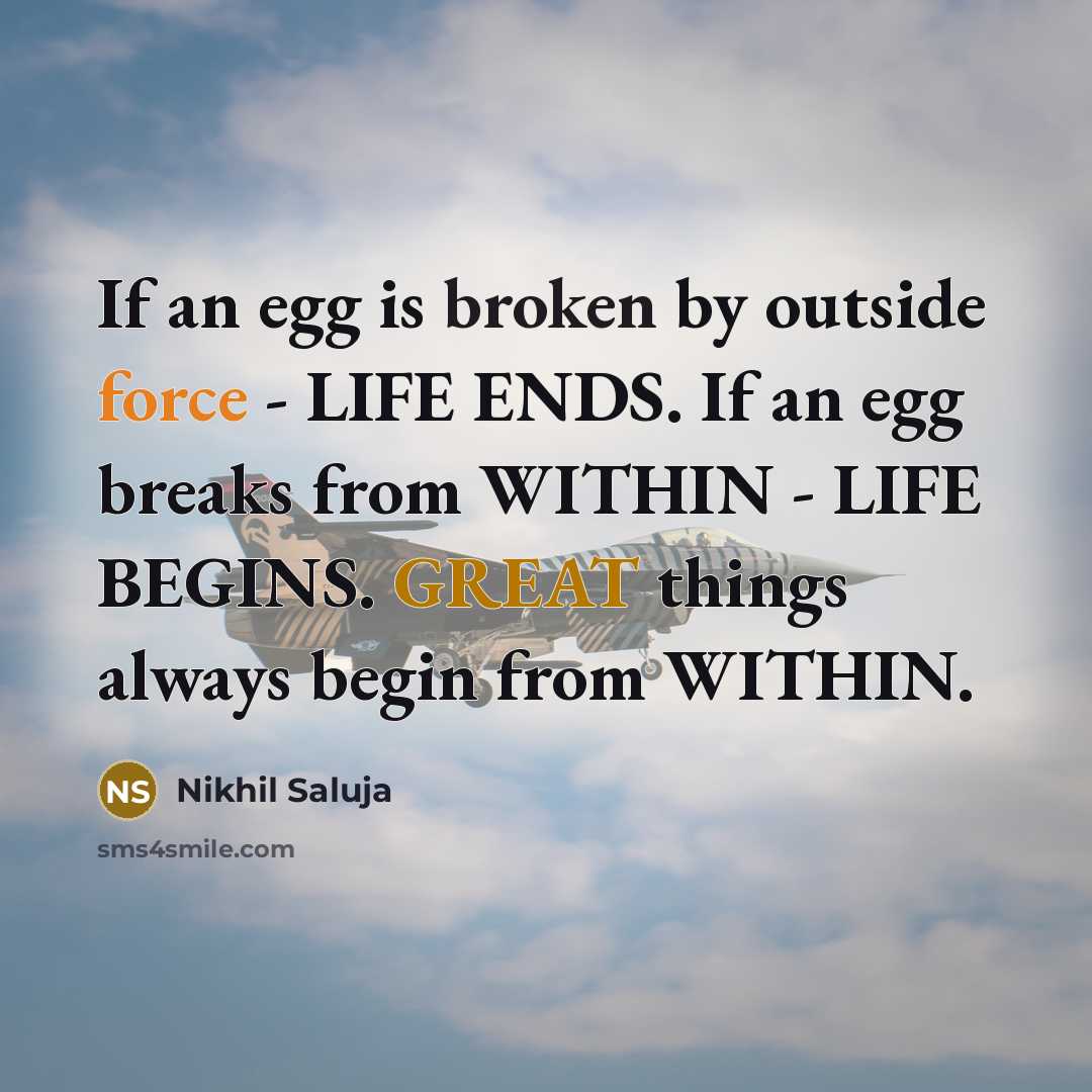 “If an egg is broken by outside force - LIFE…” quote by Nikhil Saluja