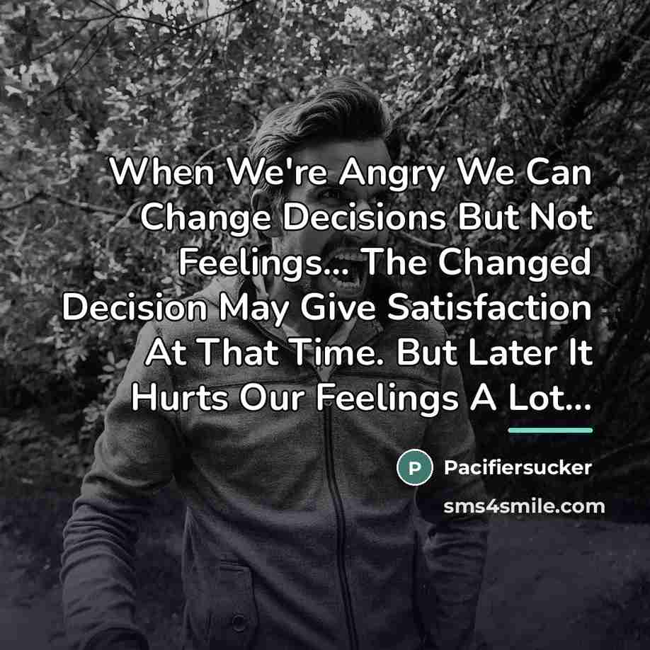 “When We're Angry We Can Change Decisions But Not Feelings...…” quote by Pacifiersucker