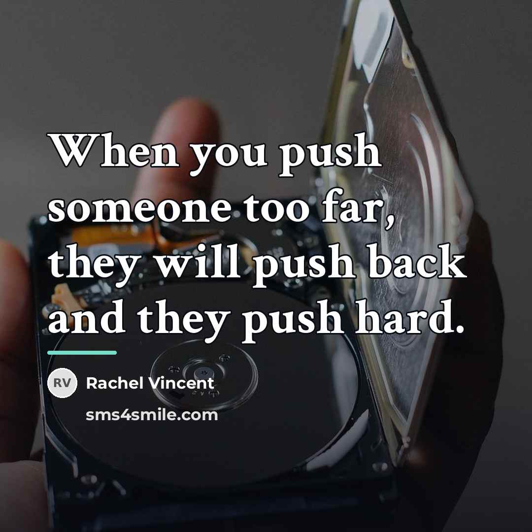 “When you push someone too far, they will push back…” quote by Rachel Vincent