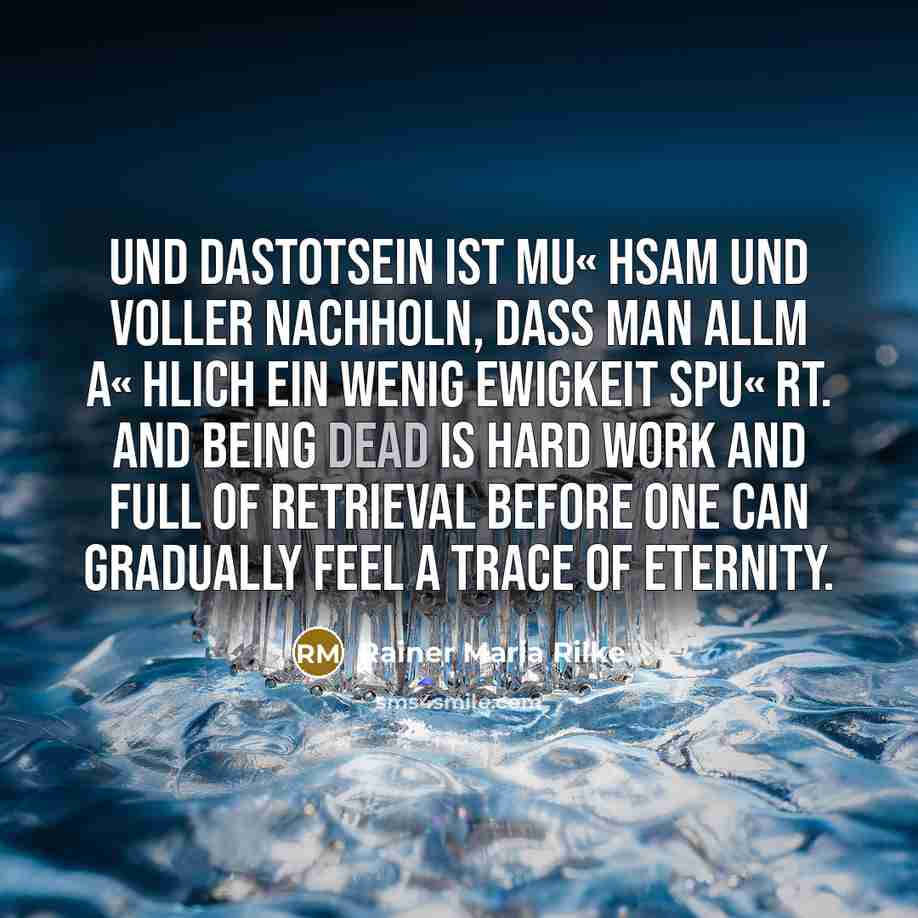“Und dasTotsein ist mu« hsam und voller Nachholn, dass man allm a« hlich ein wenig Ewigkeit spu« rt. And being dead is hard work and full of retrieval before one can gradually feel a trace of eternity.” quote by Rainer Maria Rilke