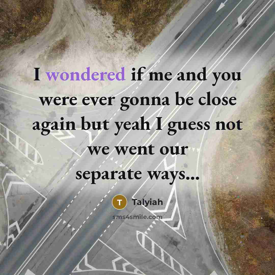 “I wondered if me and you were ever gonna be close again but yeah I guess not we went our separate ways...” quote by Talyiah