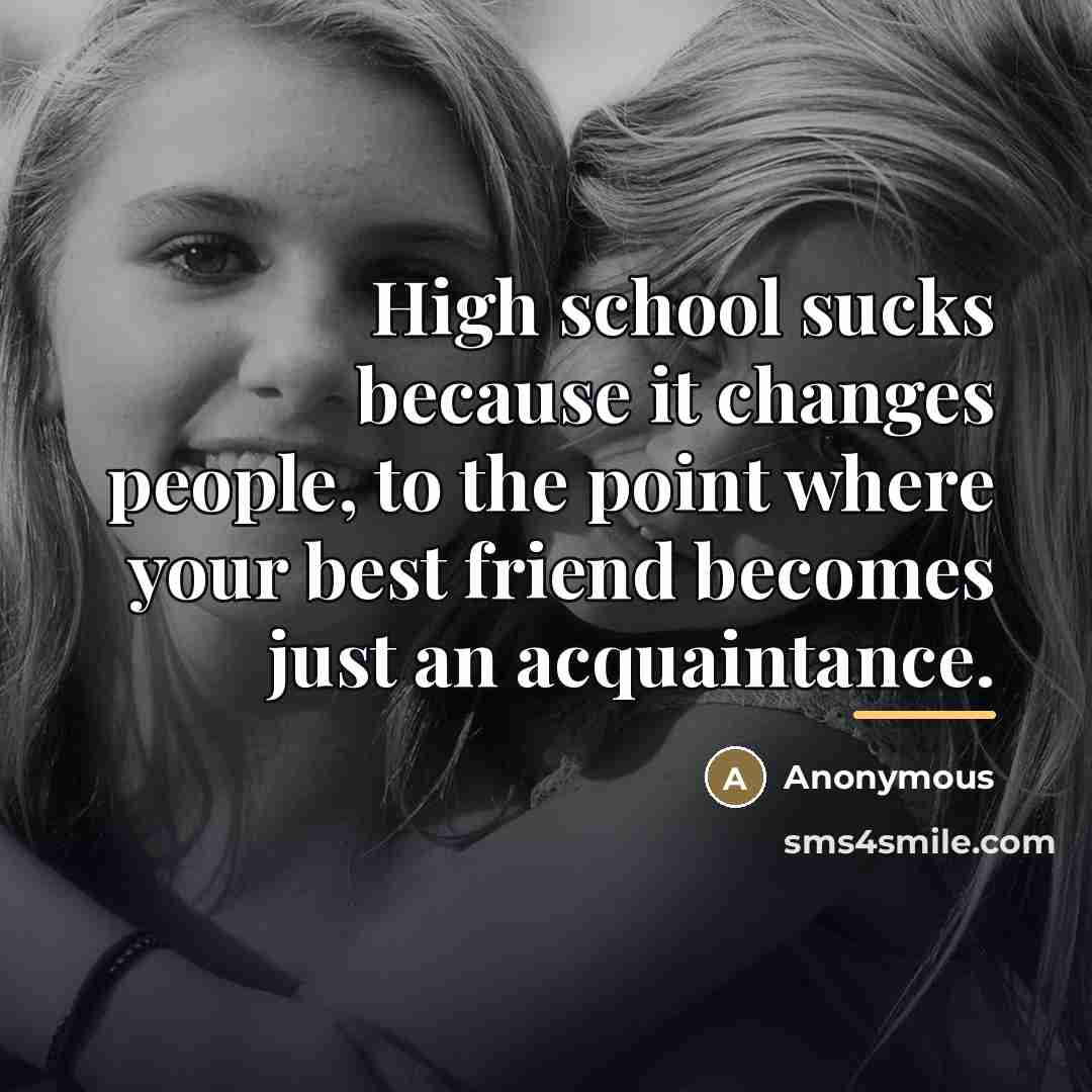 “High school sucks because it changes people, to the point…” quote by Anonymous