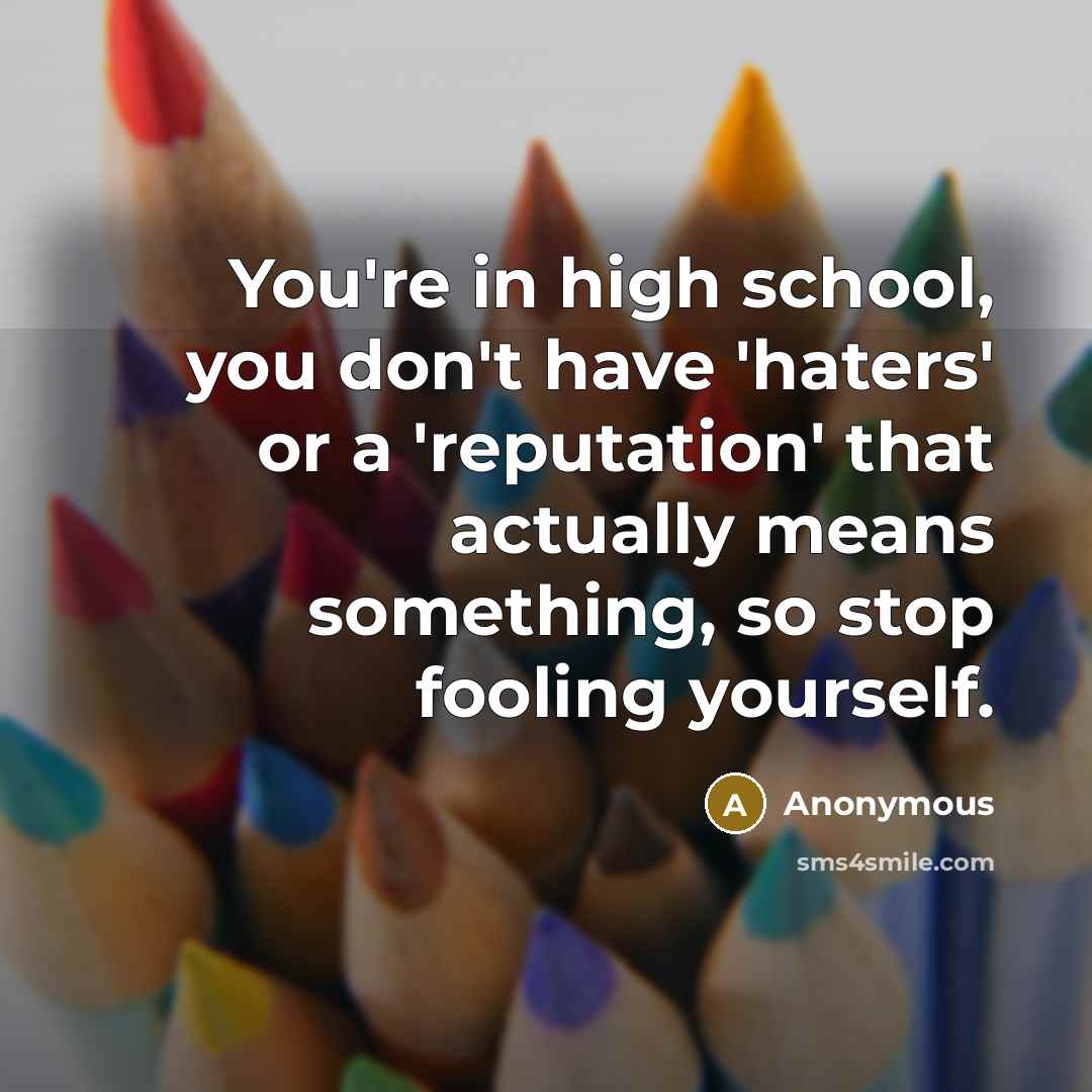 “You're in high school, you don't have 'haters' or a…” quote by Anonymous