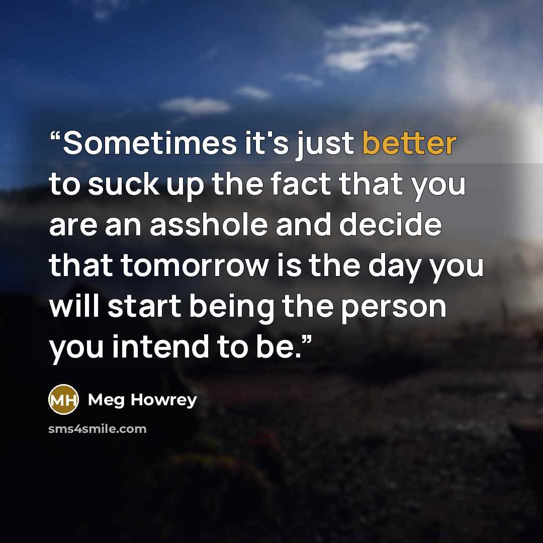 “Sometimes it's just better to suck up the fact that you are an asshole and decide that tomorrow is the day you will start being the person you intend to be.” quote by Meg Howrey