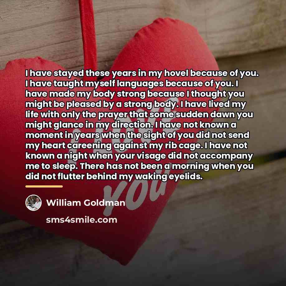 “I have stayed these years in my hovel because of…” quote by William Goldman