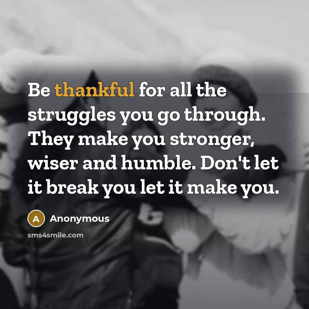 “Be thankful for all the struggles you go through. They…” quote by Anonymous