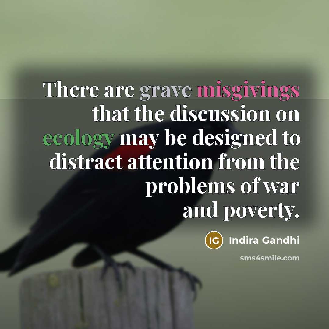“There are grave misgivings that the discussion on ecology may…” quote by Indira Gandhi