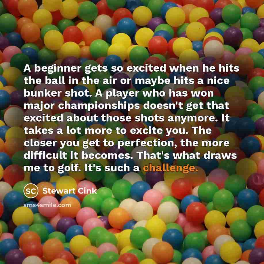 “A beginner gets so excited when he hits the ball…” quote by Stewart Cink