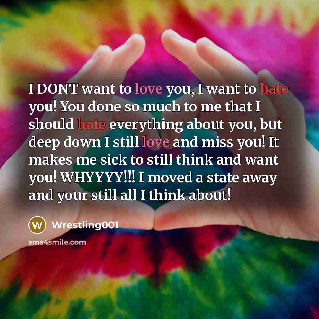 “I DONT want to love you, I want to hate…” quote by Wrestling001