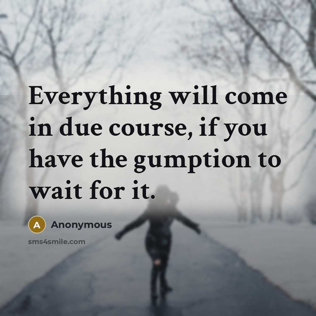 “Everything will come in due course, if you have the gumption to wait for it.” quote by Anonymous