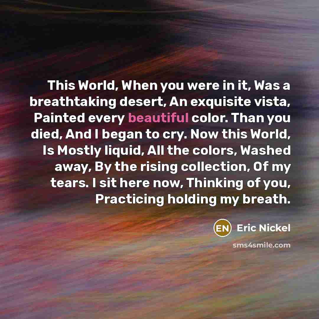 “This World, When you were in it, Was a breathtaking…” quote by Eric Nickel