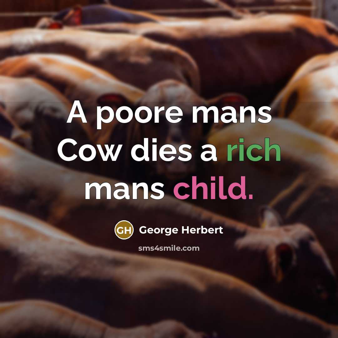 “A poore mans Cow dies a rich mans child.…” quote by George Herbert