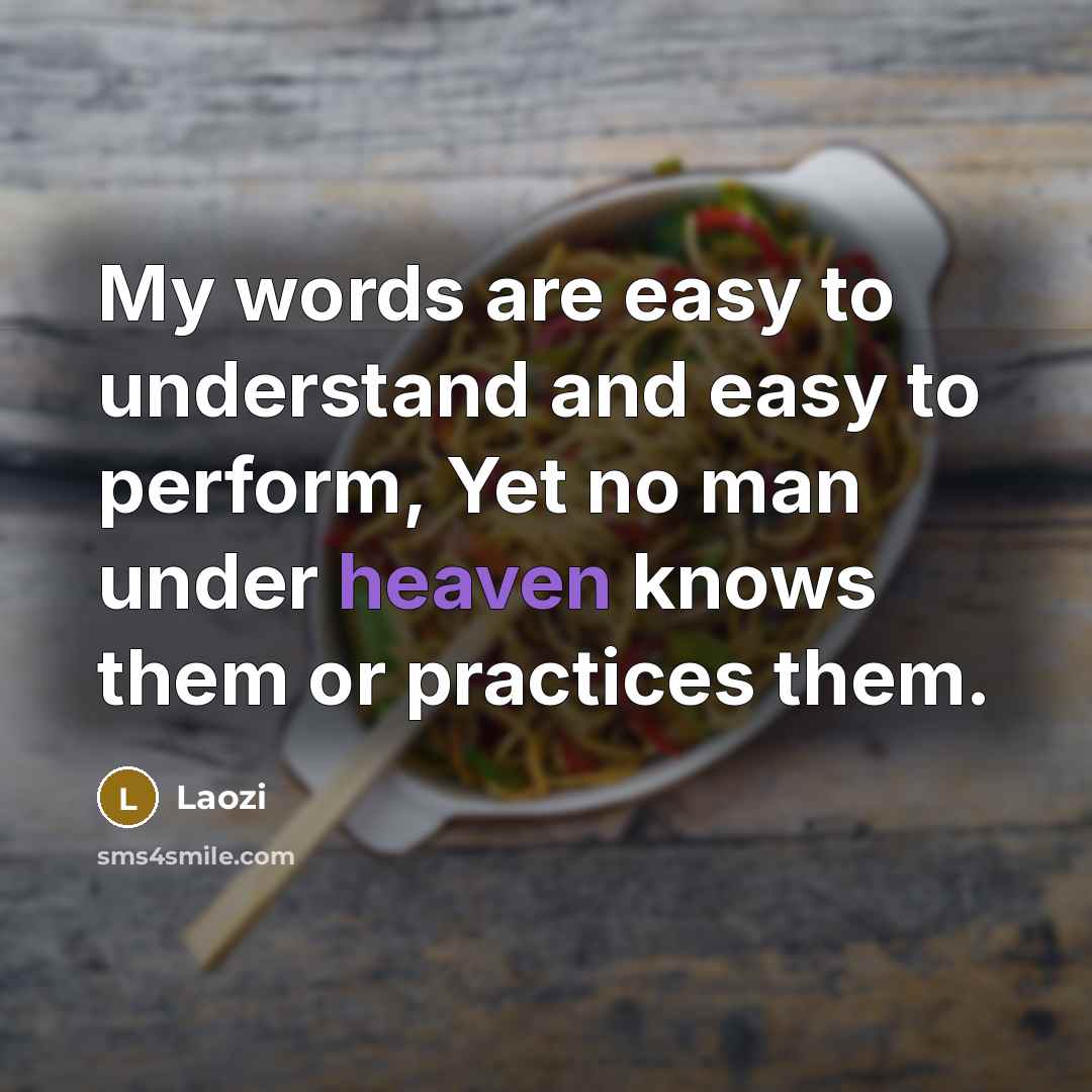 “My words are easy to understand and easy to perform,…” quote by Laozi