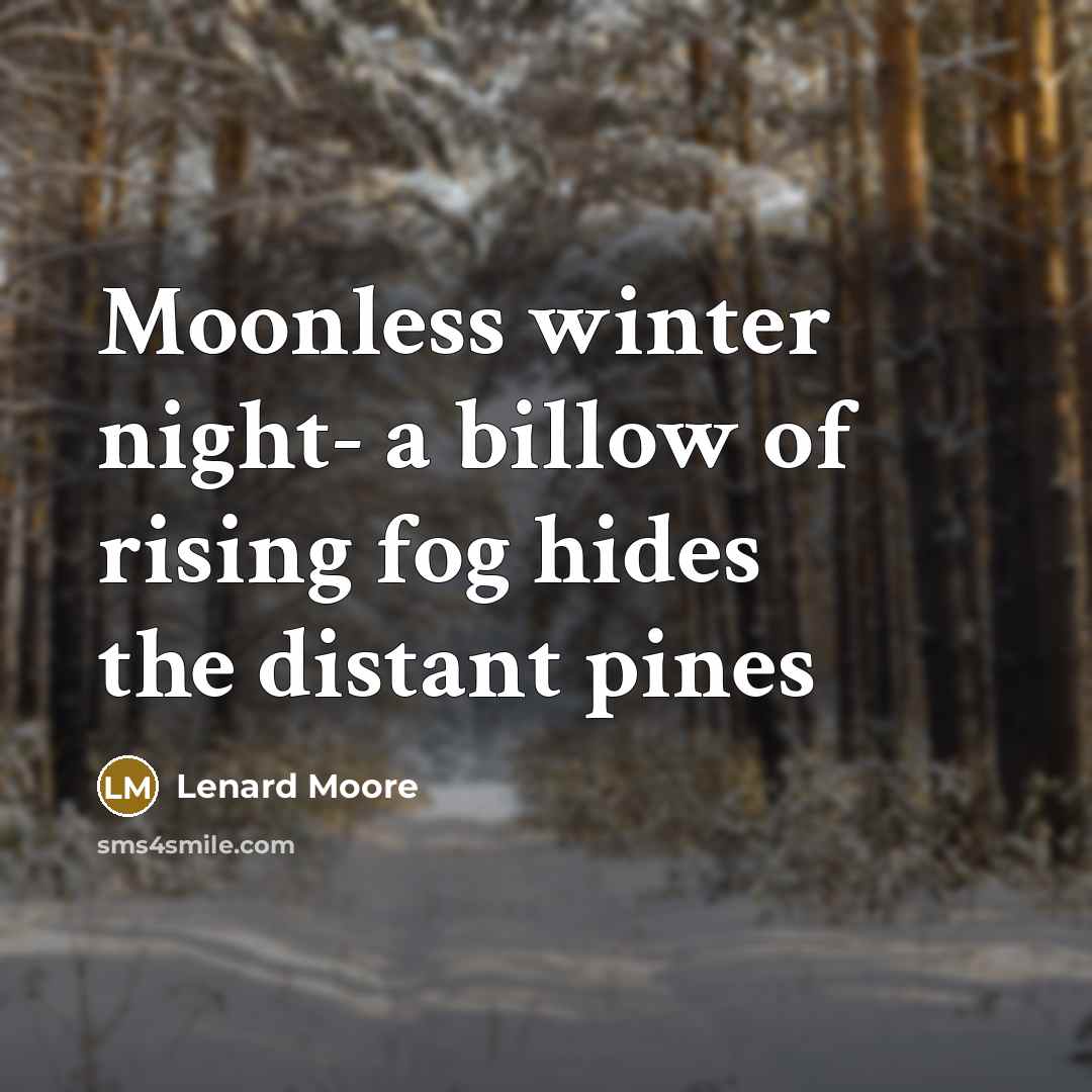 “Moonless winter night- a billow of rising fog hides the distant pines” quote by Lenard Moore