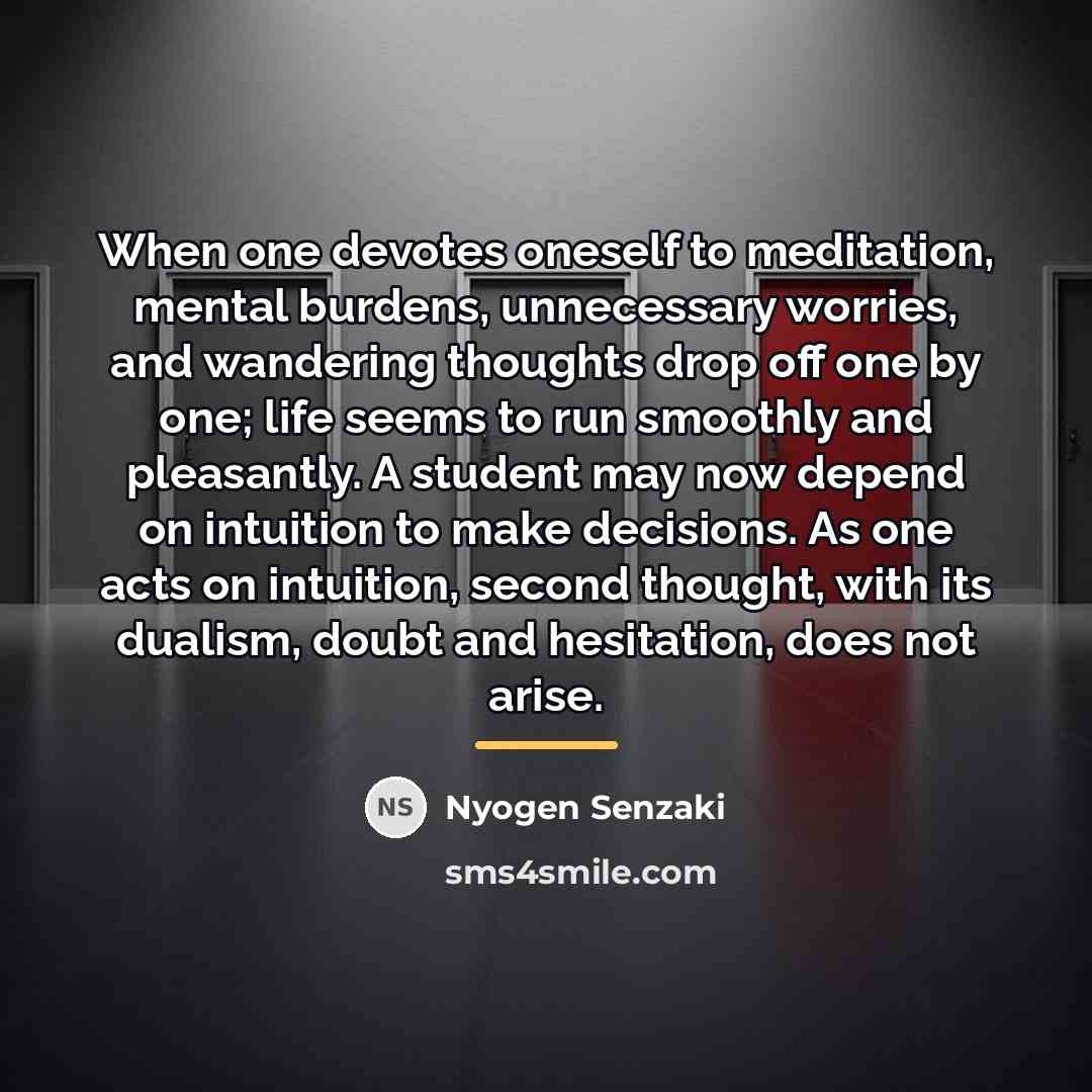 “When one devotes oneself to meditation, mental burdens, unnecessary worries,…” quote by Nyogen Senzaki